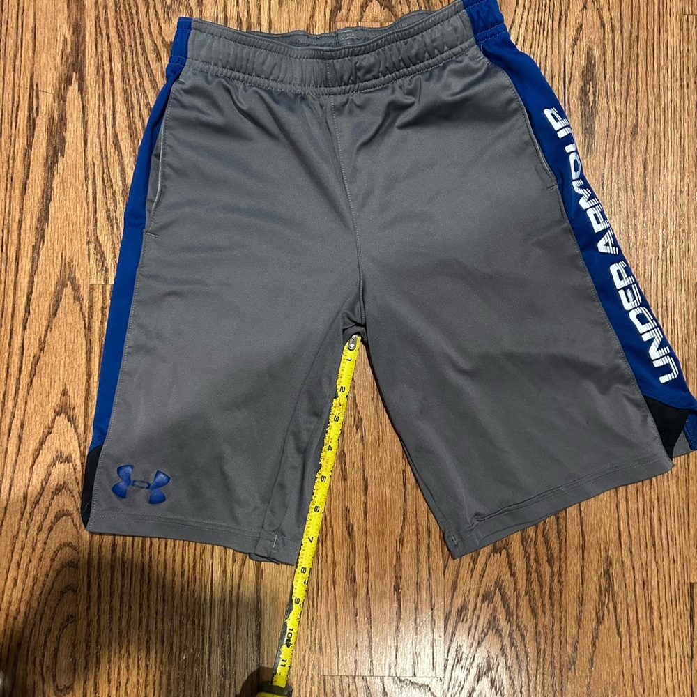 Under Armour Kids Gray Shorts with Blue Accents - Picture 3 of 3